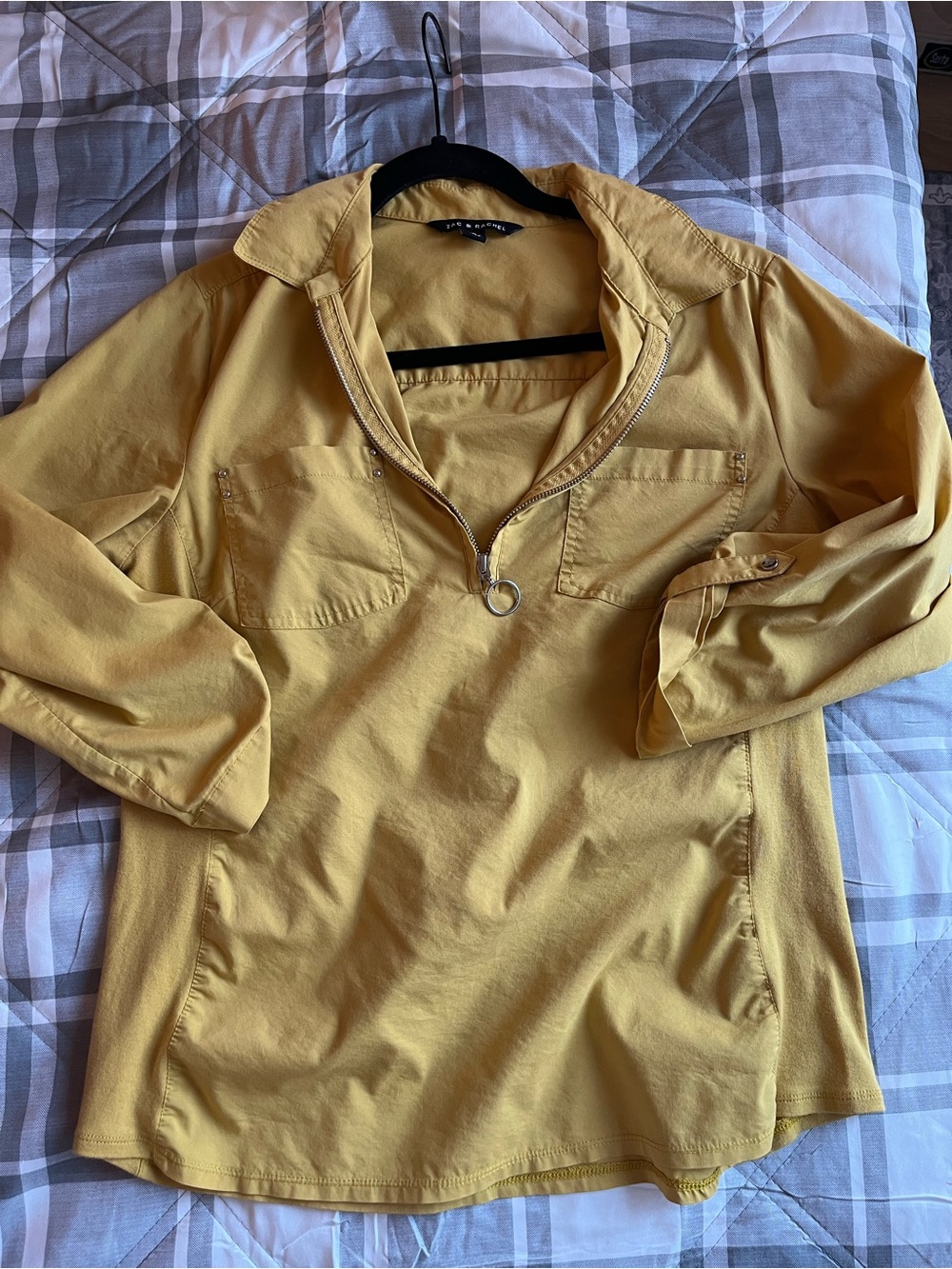 Cotton Blend Yellow Quarter-Zip Up Shirt